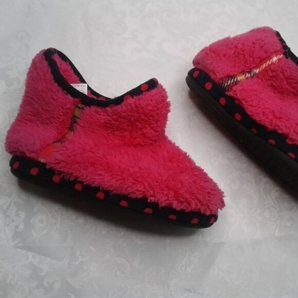 Dearfoams Memory Foam Slippers Girls 13/1 Plush Pile Pink Polka Dot Indoor/Out